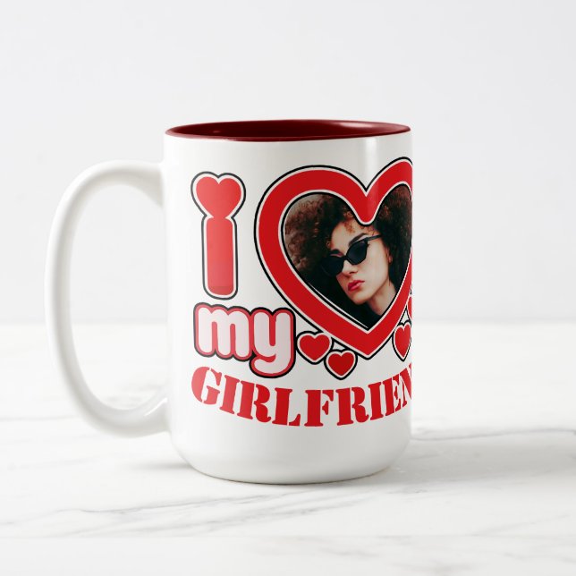 I Love My Girlfriend Personalized Photo Text Two-Tone Coffee Mug (Left)