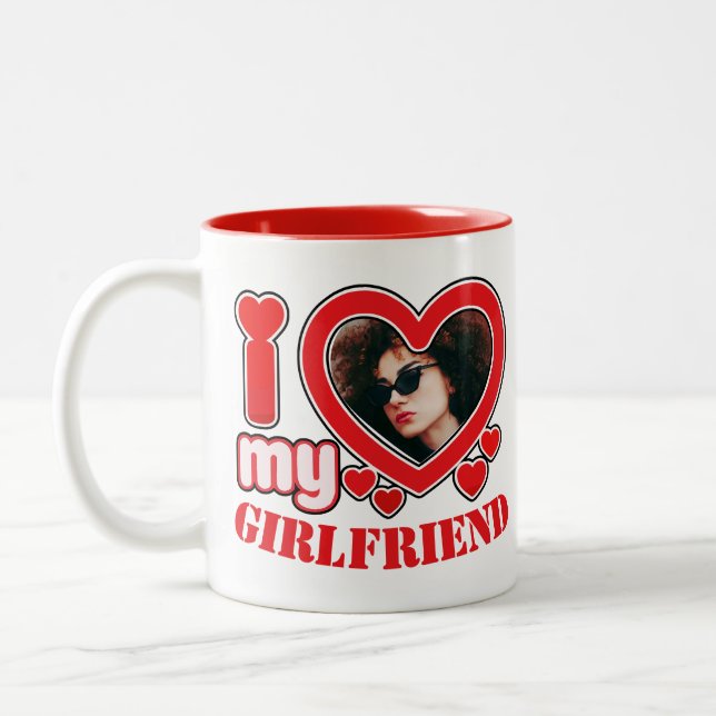 I Love My Girlfriend Personalized Photo Text Two-Tone Coffee Mug (Left)