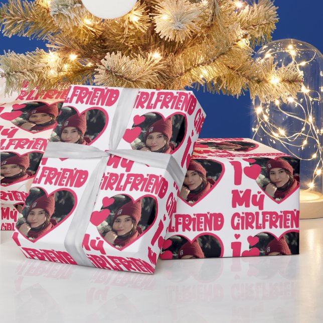 I Love My Girlfriend Personalized Photo  Wrapping Paper (Holidays)