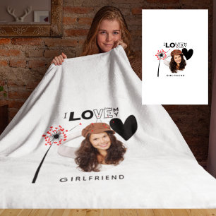 I Love My Girlfriend PHOTO GIFT Personalized Heart Fleece Blanket
