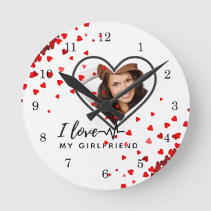 I Love My Girlfriend PHOTO Gift Personalized Heart Round Clock