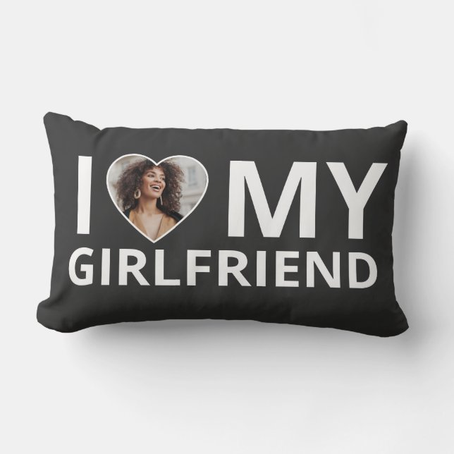 I Love My Girlfriend Photo Heart Funny Boyfriend  Lumbar Pillow (Front)