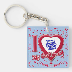 I Love My Girlfriend Photo Red Baby Blue Keychain