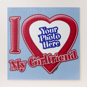 I Love My Girlfriend Photo Red Heart Baby Blue Jigsaw Puzzle