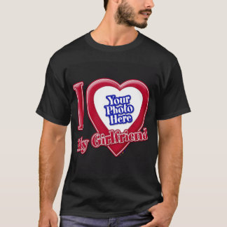 I Love My Girlfriend Photo Red Heart Black T-Shirt