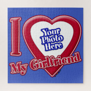 I Love My Girlfriend Photo Red Heart D R Blue Jigsaw Puzzle