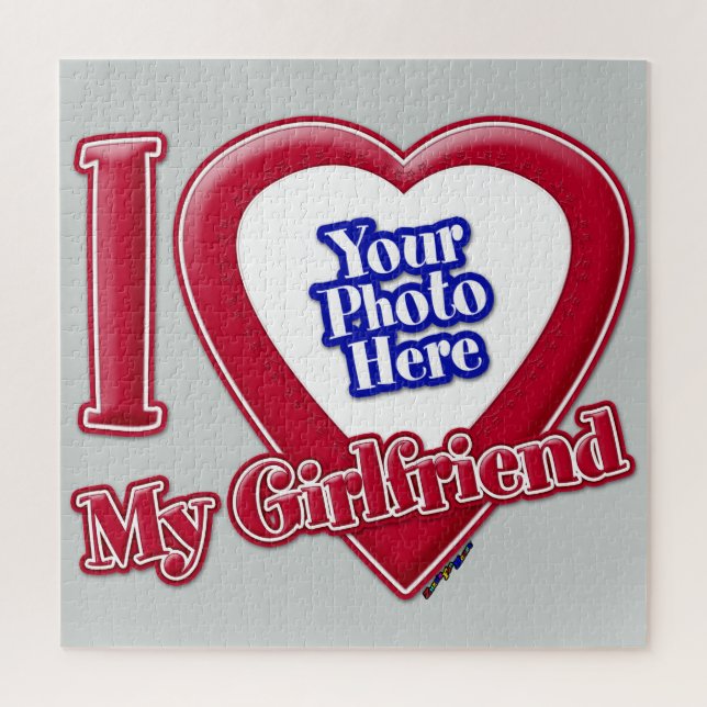 I Love My Girlfriend Photo Red Heart Grey Jigsaw Puzzle (Vertical)
