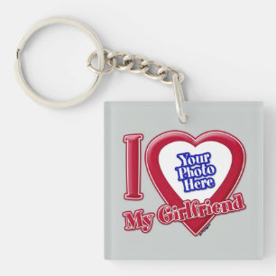 I Love My Girlfriend Photo Red Heart Grey Keychain