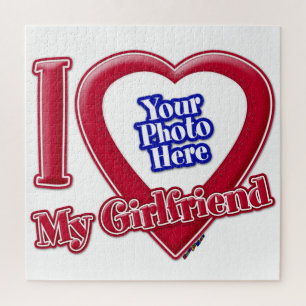 I Love My Girlfriend Photo Red Heart Jigsaw Puzzle
