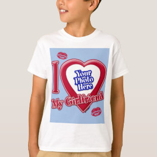 I Love My Girlfriend Photo Red Heart Kiss Baby Blu T-Shirt