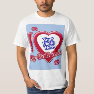 I Love My Girlfriend Photo Red Heart Kiss Baby Blu T-Shirt
