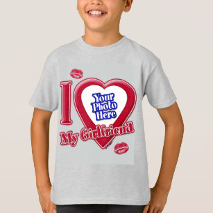 I Love My Girlfriend Photo Red Heart Kiss Grey T-Shirt