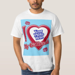 I Love My Girlfriend Photo Red Heart Kiss Turquois T-Shirt
