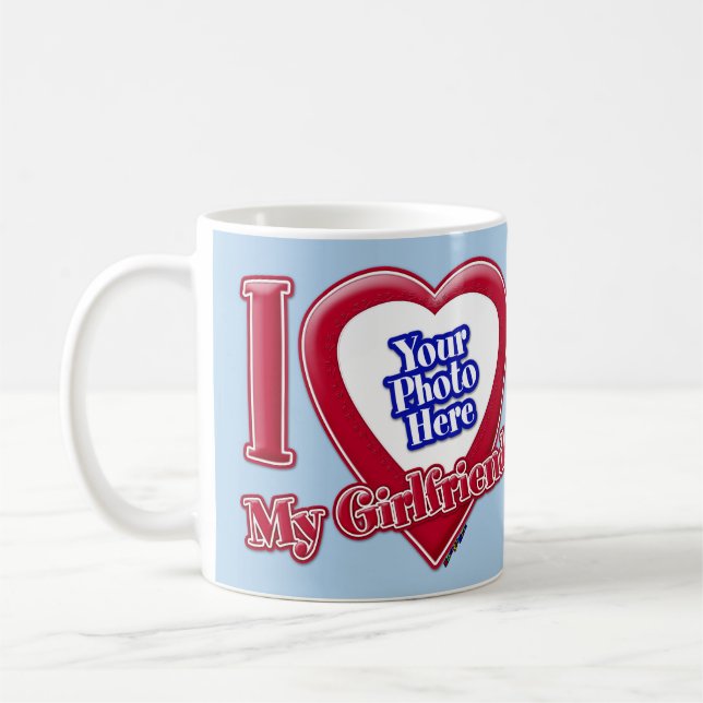 I Love My Girlfriend Photo Red Heart Light Blue Coffee Mug (Left)