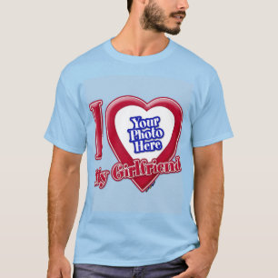 I Love My Girlfriend Photo Red Heart Light Blue T-Shirt
