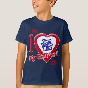 I Love My Girlfriend Photo Red Heart Lips Navy Blu T-Shirt