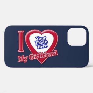 I Love My Girlfriend Photo Red Heart Navy Blue iPhone 12 Case