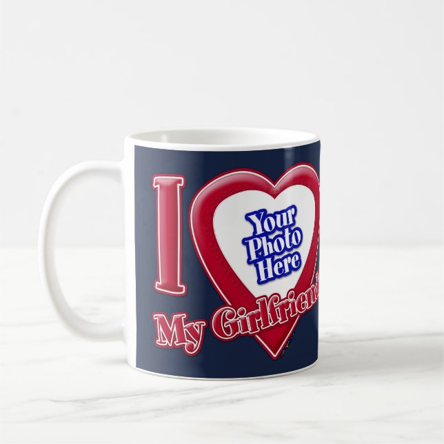 I Love My Girlfriend Photo Red Heart Navy Blue Coffee Mug (Left)