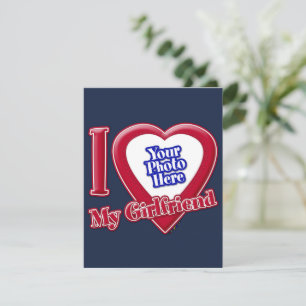 I Love My Girlfriend Photo Red Heart Navy Blue Holiday Card
