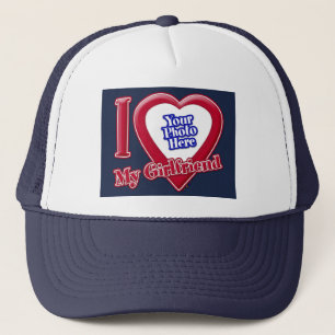 I Love My Girlfriend Photo Red Heart Navy Blue Trucker Hat
