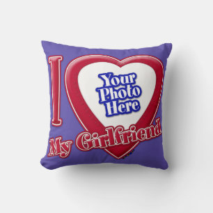 I Love My Girlfriend Photo Red Heart Purple Throw Pillow