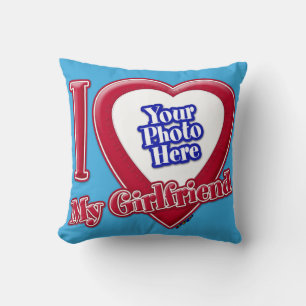 I Love My Girlfriend Photo Red Heart Teal Throw Pillow