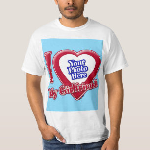 I Love My Girlfriend Photo Red Heart Turquoise T-Shirt