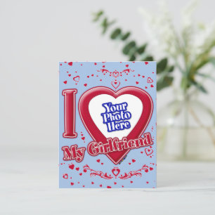 I Love My Girlfriend Photo Red Hearts Baby Blue Holiday Card