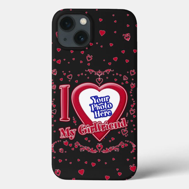 I Love My Girlfriend Photo Red Hearts Black Case-Mate iPhone Case (Back)