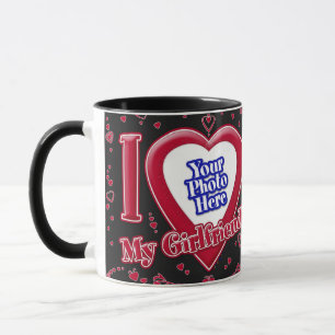 I Love My Girlfriend Photo Red Hearts Black Mug