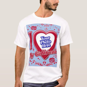 I Love My Girlfriend Photo Red Hearts Kiss Baby Bl T-Shirt