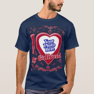 I Love My Girlfriend Photo Red Hearts Navy T-Shirt