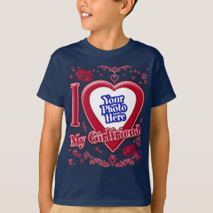 I Love My Girlfriend Photo Red Hearts Navy T-Shirt