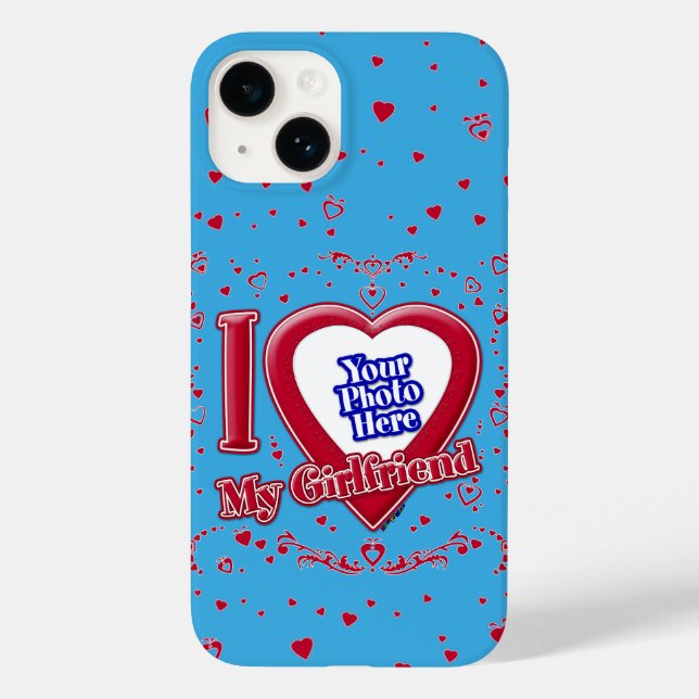 I Love My Girlfriend Photo Red Hearts Teal Case-Mate iPhone Case (Back)