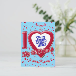 I Love My Girlfriend Photo Red Hearts Turquoise Holiday Card