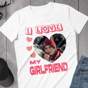 I Love My Girlfriend Pink Heart Custom Photo T-Shirt