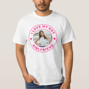 I Love My Girlfriend Pink Personalized Photo T-Shirt