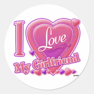 I Love My Girlfriend pink/purple - hearts Classic Round Sticker