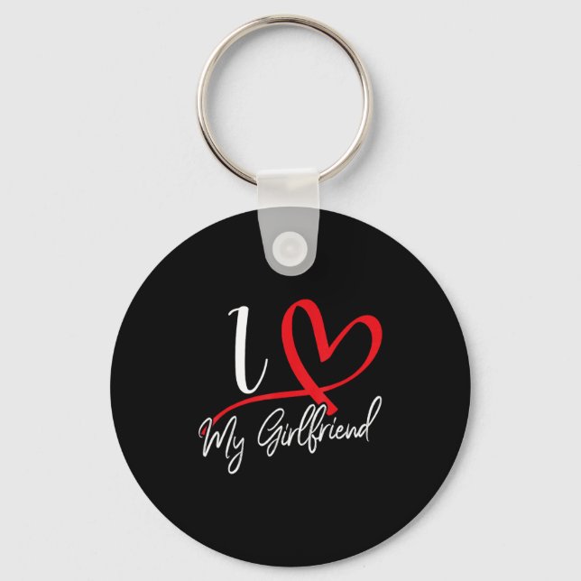 I Love My Girlfriend Red Heart Couples Valentines  Keychain (Front)