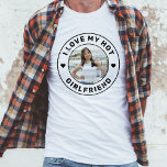 I Love My Girlfriend Simple Personalized Photo T-Shirt<br><div class="desc">Personalized "I Love my Hot Girlfriend" custom text and photo tshirt design that you can use to create your own "I love my girlfriend" shirt. Colours and fonts can be edited, just click 'customize further' for full design control. This style is perfect for a simple, minimal, more understated and masculine...</div>
