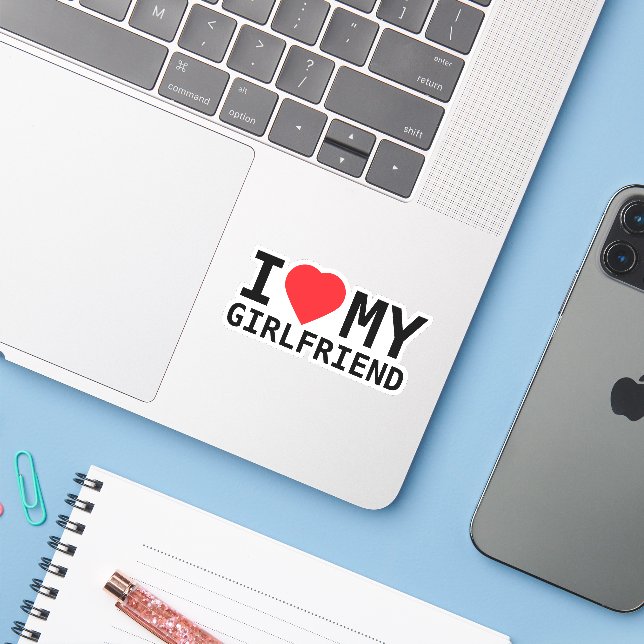 I Love My Girlfriend Sticker (Laptop w/ iPhone)