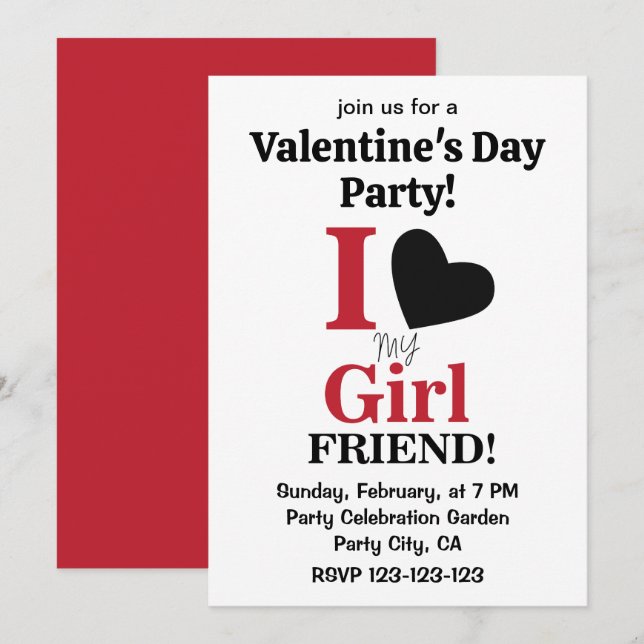 I Love My Girlfriend Valentine Party Invitation (Front/Back)