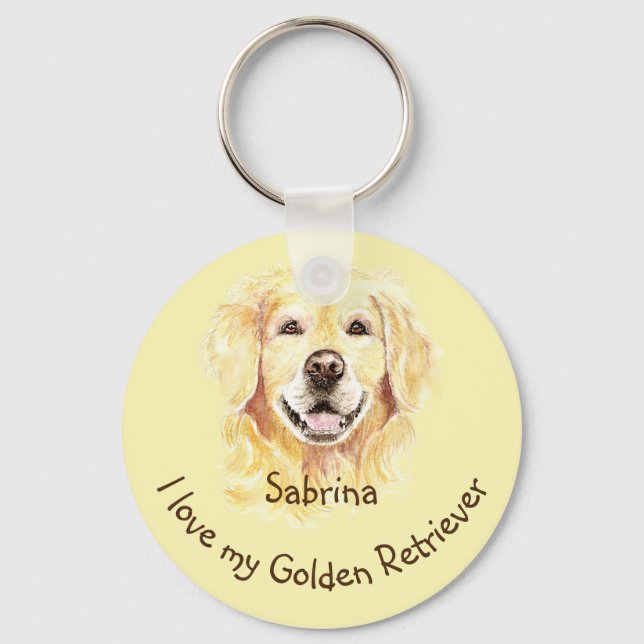 I Love my Golden Retriever Custom Name Dog Keychain (Front)