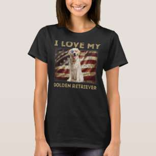 I Love My Golden Retriever Dad Mom American Flag T-Shirt