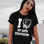 I Love My Goth Girlfriend Dripping Heart Photo T-Shirt<br><div class="desc">Another gothic dripping design by JessicaAmber - ask about custom orders! Show your love with this slogan t-shirt that says 'I Love My Goth Girlfriend' - you can edit the text as needed. Also has a bold white silhouette of an oozing heart with a photograph inside, which you can replace...</div>