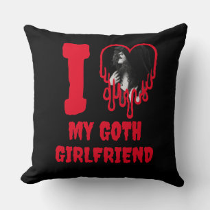 I Love My Goth Girlfriend Dripping Red Heart Photo Throw Pillow