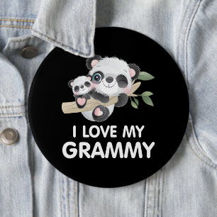 I Love My Grammy Cute Baby and Adult Pandas 6 Inch Round Button