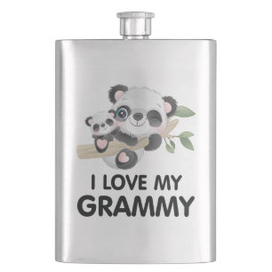 I Love My Grammy Cute Baby and Adult Pandas Hip Flask