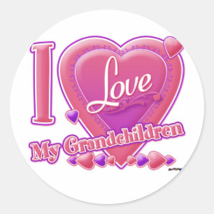 I Love My Grandchildren pink/purple - heart Classic Round Sticker