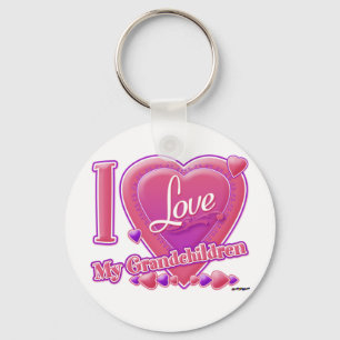I Love My Grandchildren pink/purple - heart Keychain